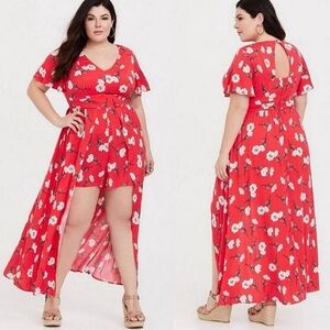 Torrid Red Floral Maxi Challis Walkthrough Dress - Size 26
